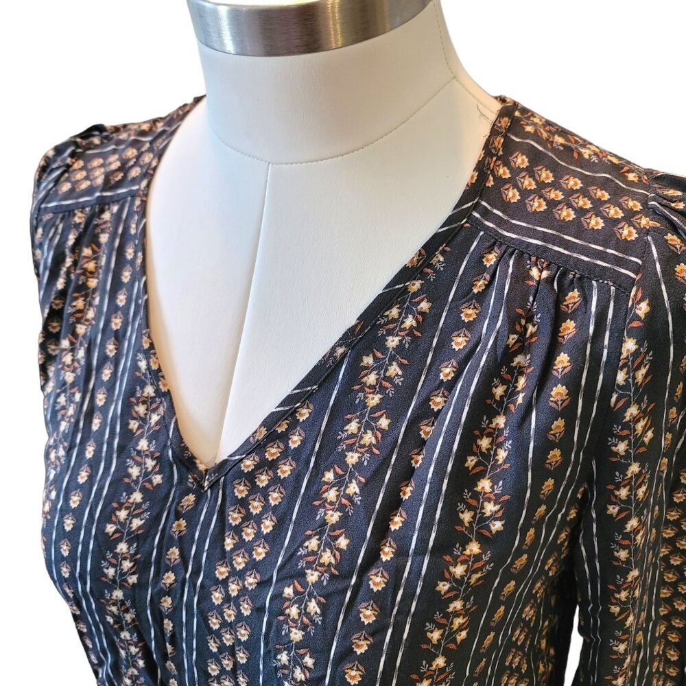Peasant Top V-Neck Black and Yellow Floral Woman's Small NWOT JJ3004